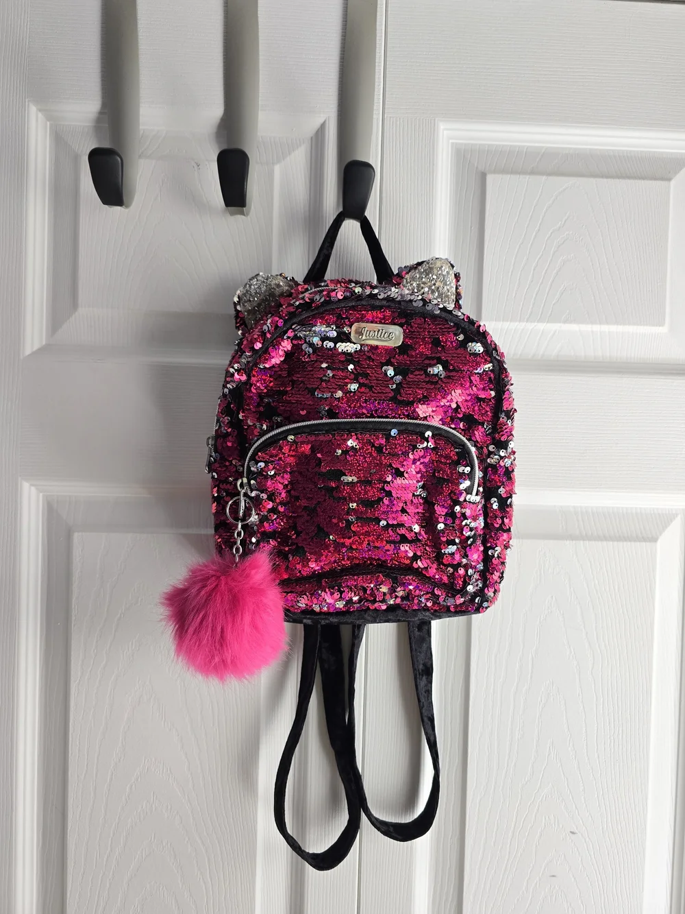 Justice Sequin Mini Backpack in Hot Pink with Silver Accents